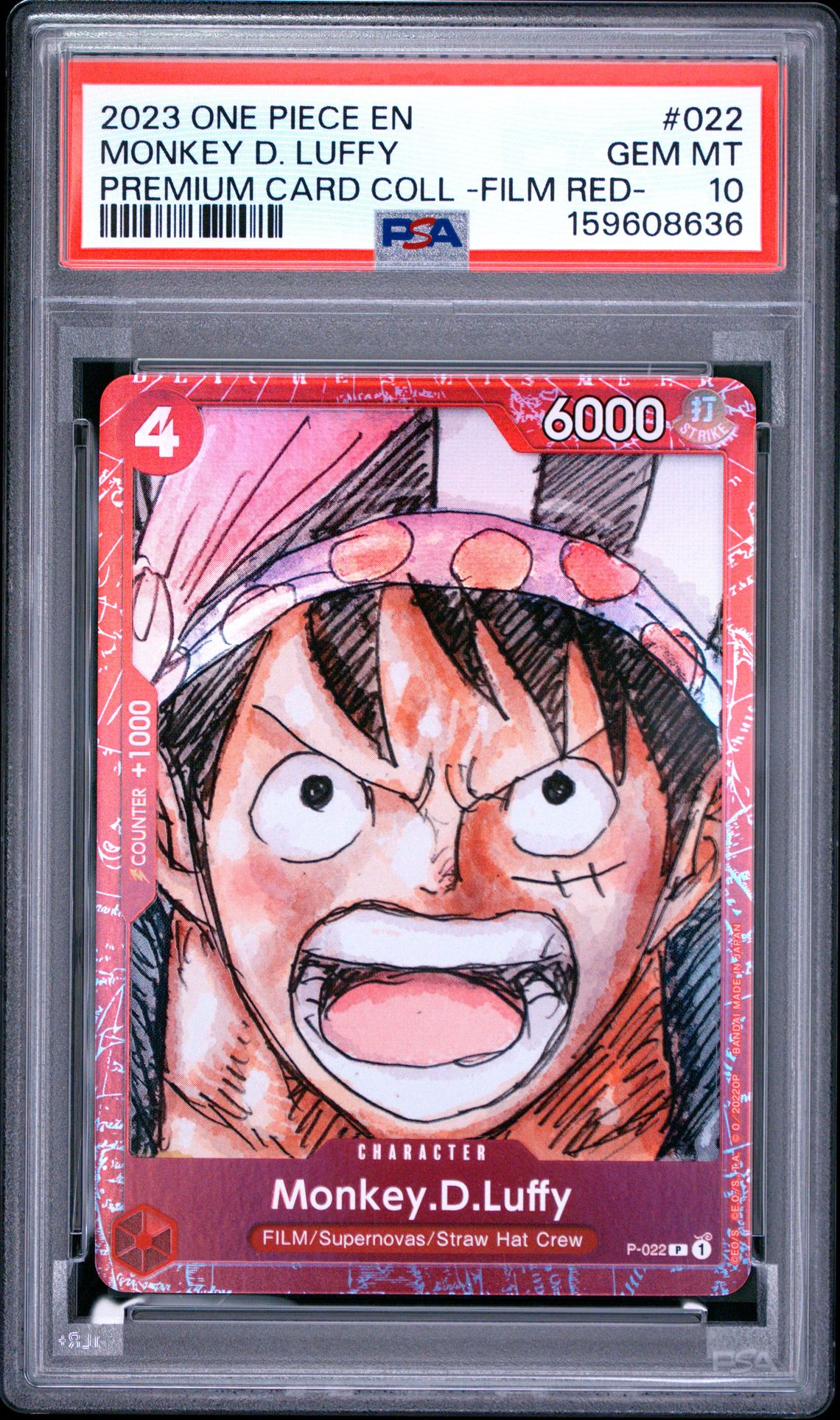 2023 ONE PIECE PREMIUM CARD COLLECTION -ONE PIECE FILM RED- MONKEY D. LUFFY  022 GEM MT 10 front