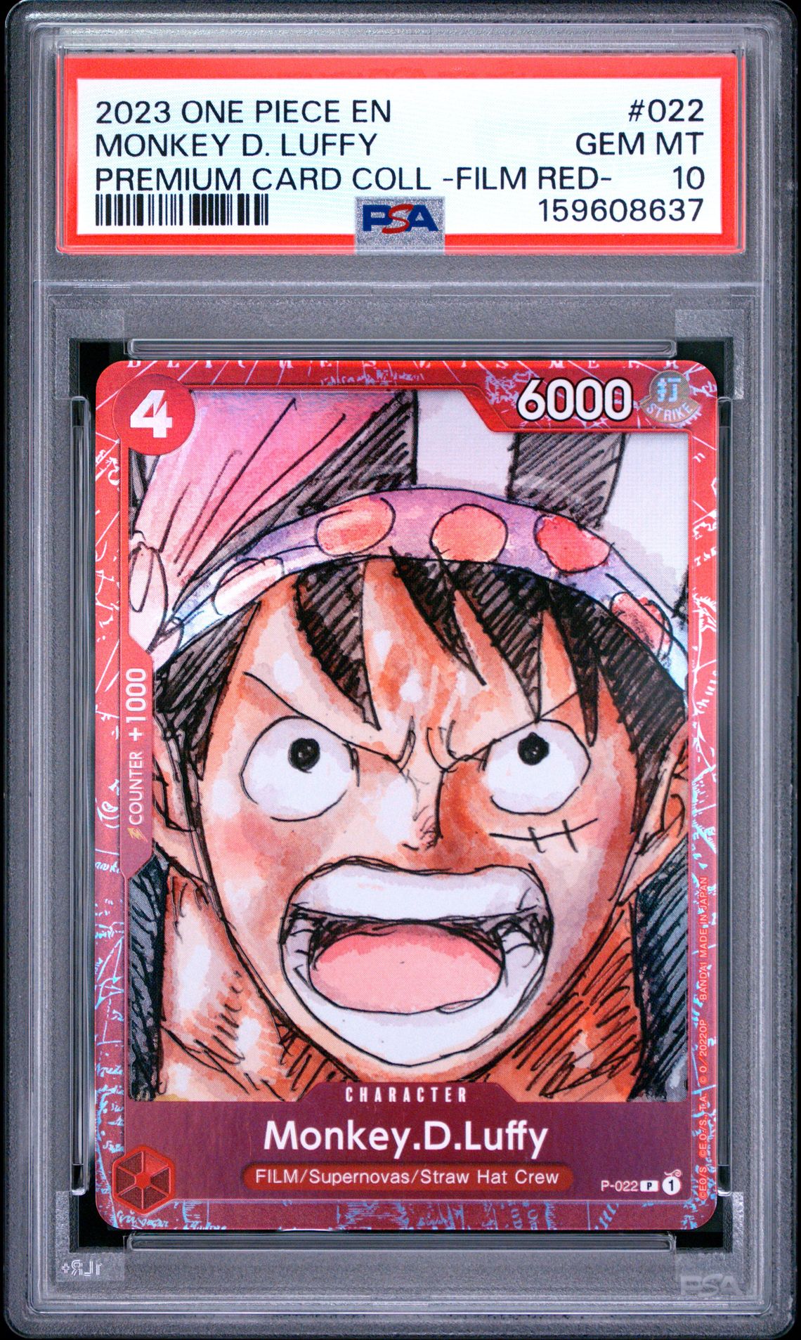 2023 One Piece Premium Card Collection -One Piece Film Red- Monkey D. Luffy #022 Gem Mt 10 front