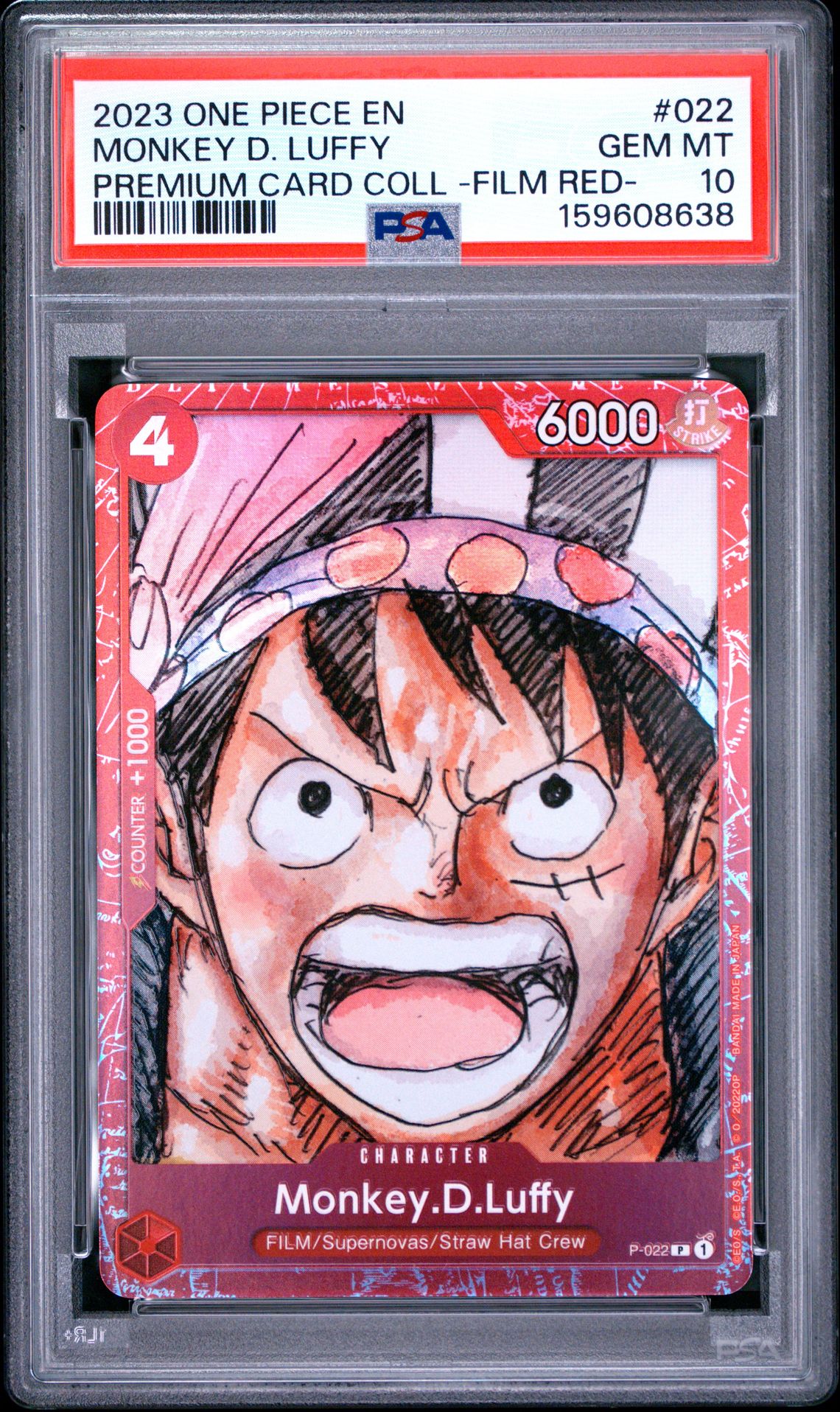 2023 One Piece Premium Card Collection -One Piece Film Red- Monkey D. Luffy #022 Gem Mt 10 front