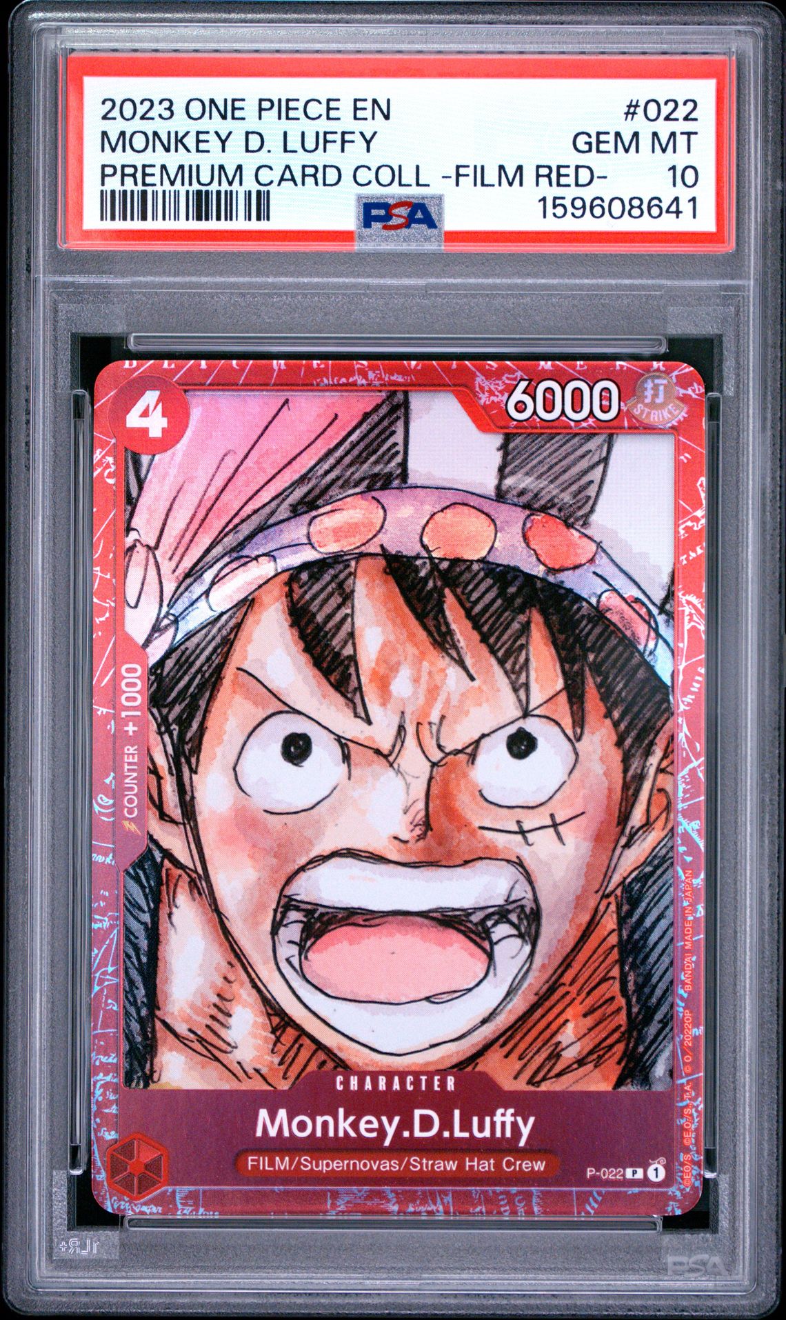 2023 One Piece Premium Card Collection -One Piece Film Red- Monkey D. Luffy #022 Gem Mt 10 front view - PSA graded GEM MT 10