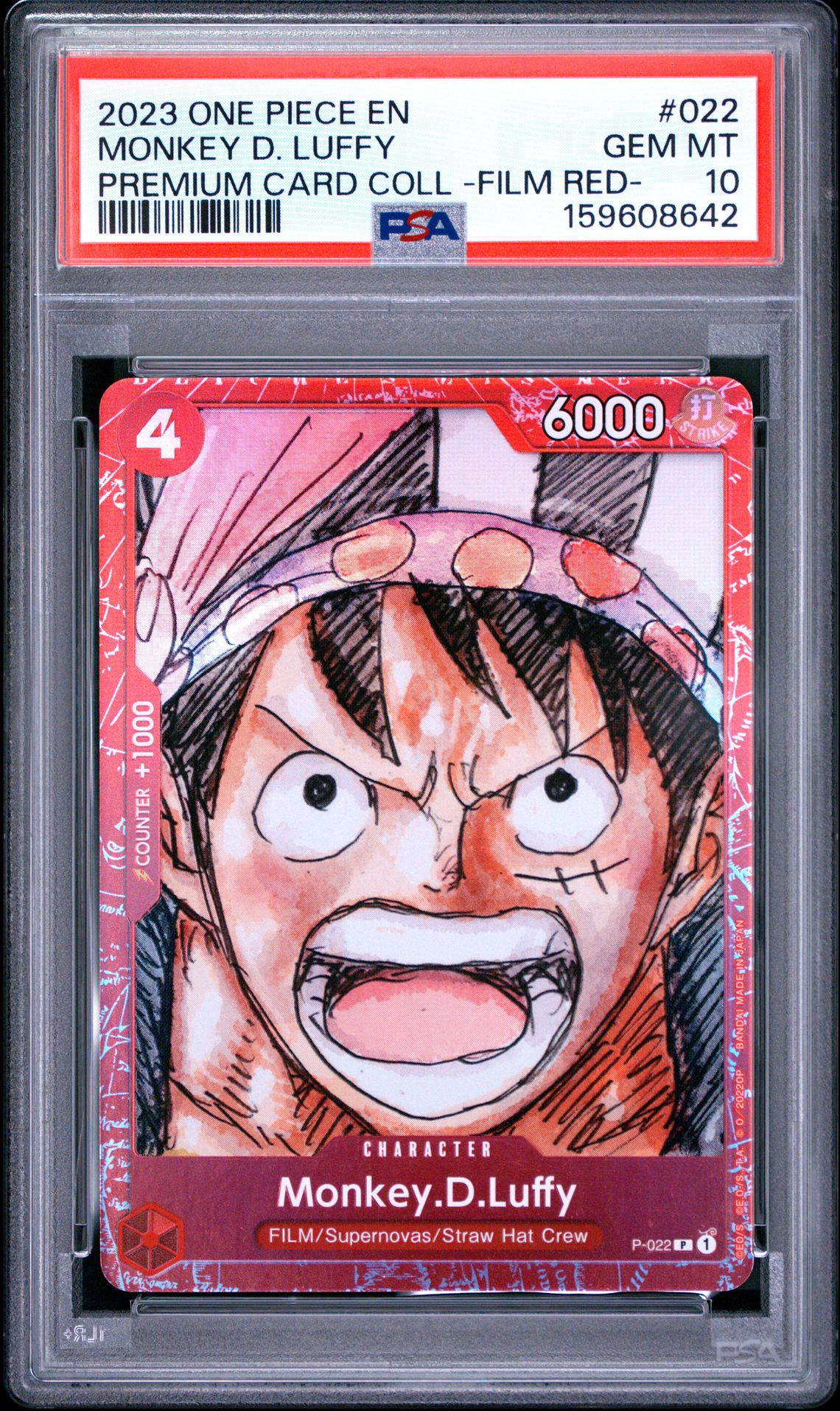 2023 One Piece Premium Card Collection -One Piece Film Red- Monkey D. Luffy #022 Gem Mt 10 front view - PSA graded GEM MT 10