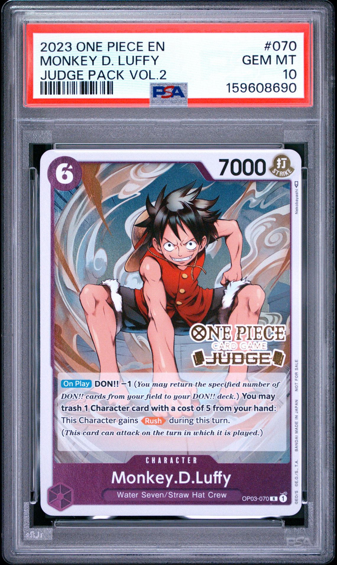 2023 One Piece Judge Pack Volume 2 Monkey D. Luffy #070 Gem Mt 10 front