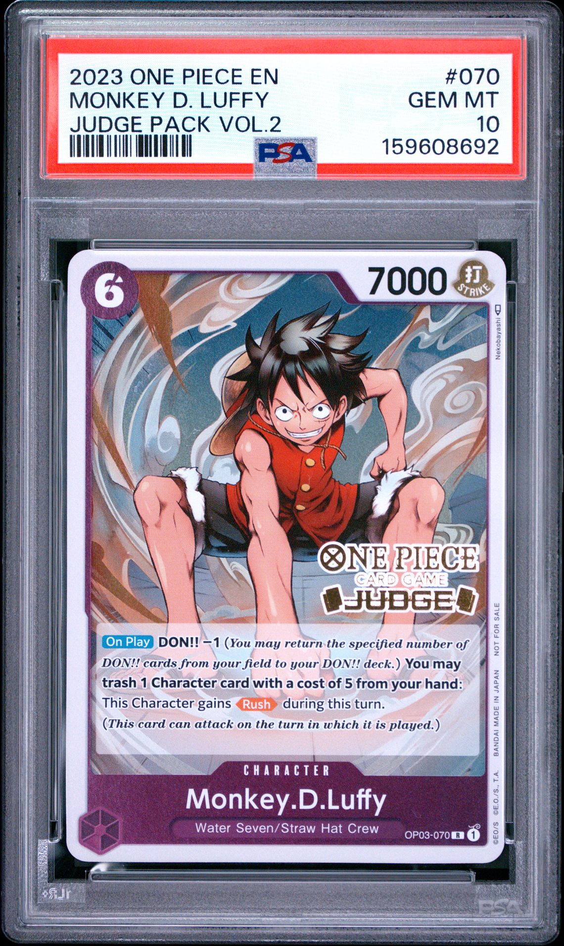 2023 One Piece Judge Pack Volume 2 Monkey D. Luffy #070 Gem Mt 10 front