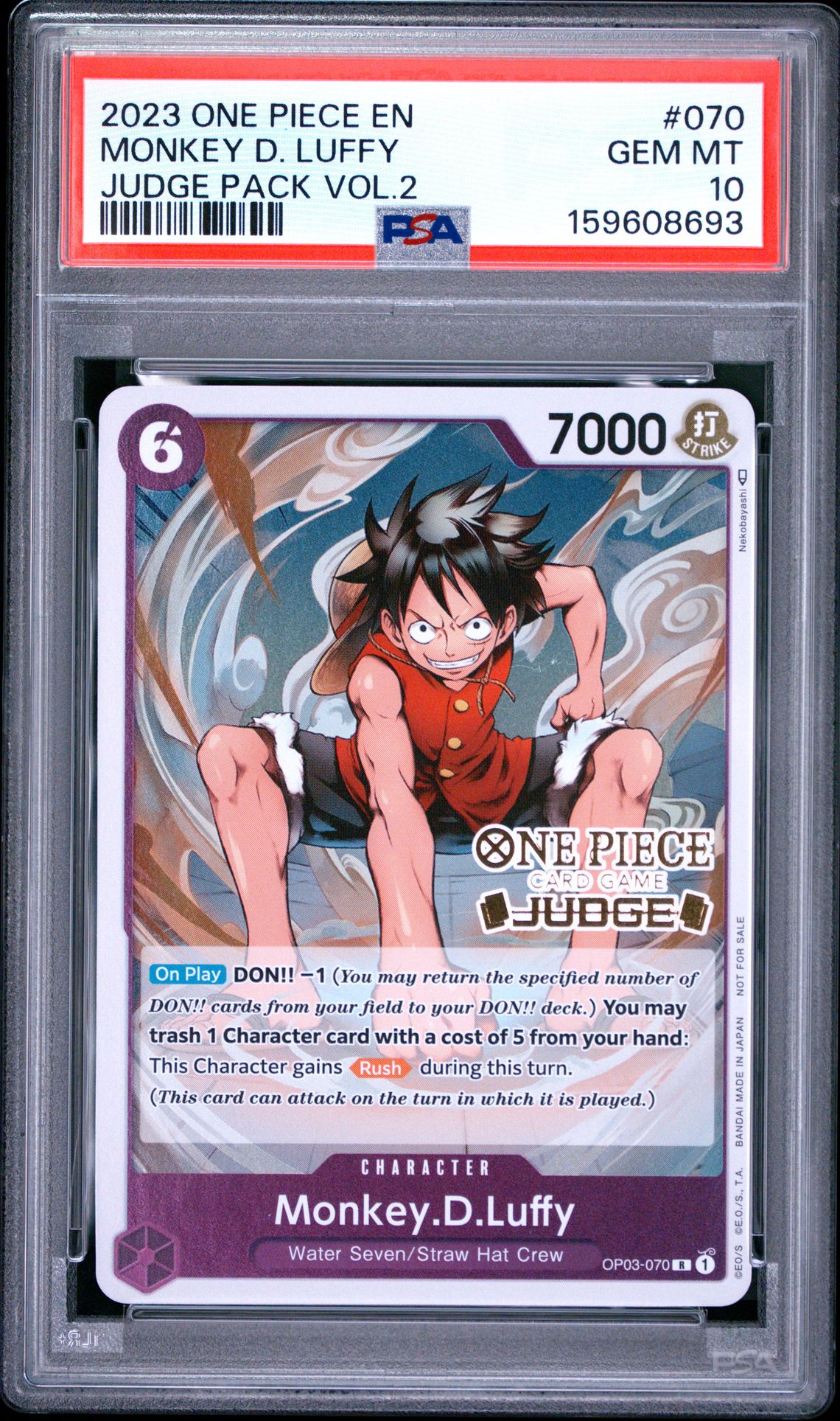2023 One Piece Judge Pack Volume 2 Monkey D. Luffy #070 Gem Mt 10 front
