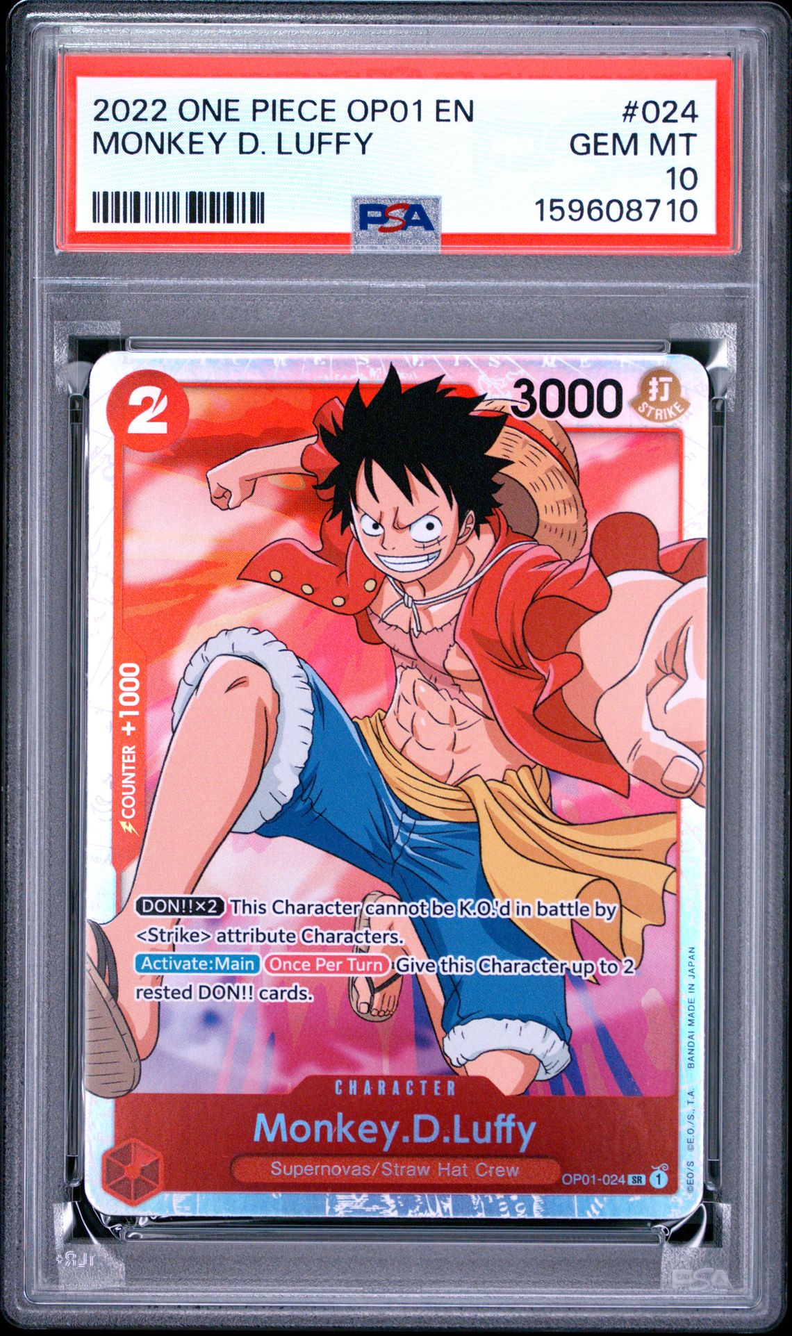 2022 One Piece Op01-Romance Dawn Monkey D. Luffy #024 Gem Mt 10 front