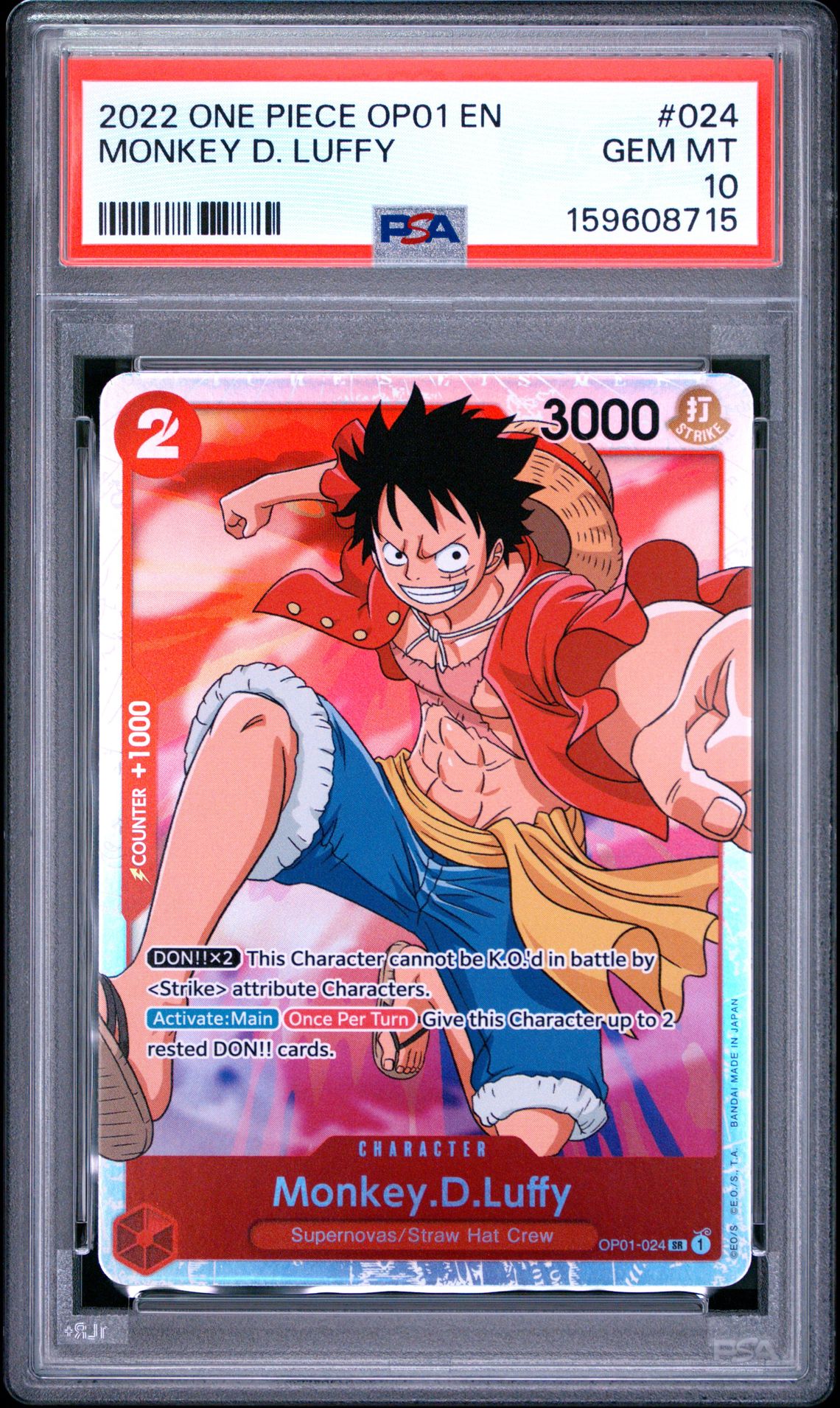 2022 One Piece Op01-Romance Dawn Monkey D. Luffy #024 Gem Mt 10 front