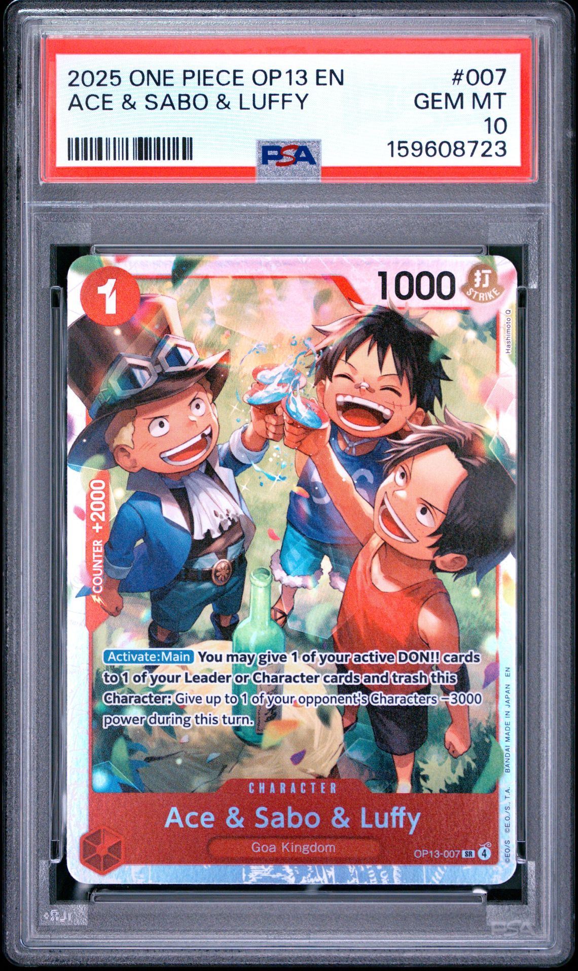 2025 One Piece Op13-Carrying On His Will Ace & Sabo & Luffy #007 Gem Mt 10 front