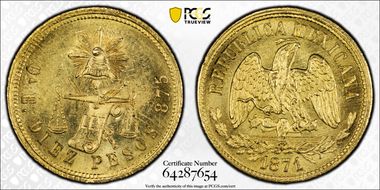 1871-Oa E 10 Peso MS64