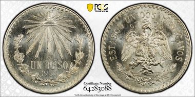 1933-M Peso KM-455 Ag MS66