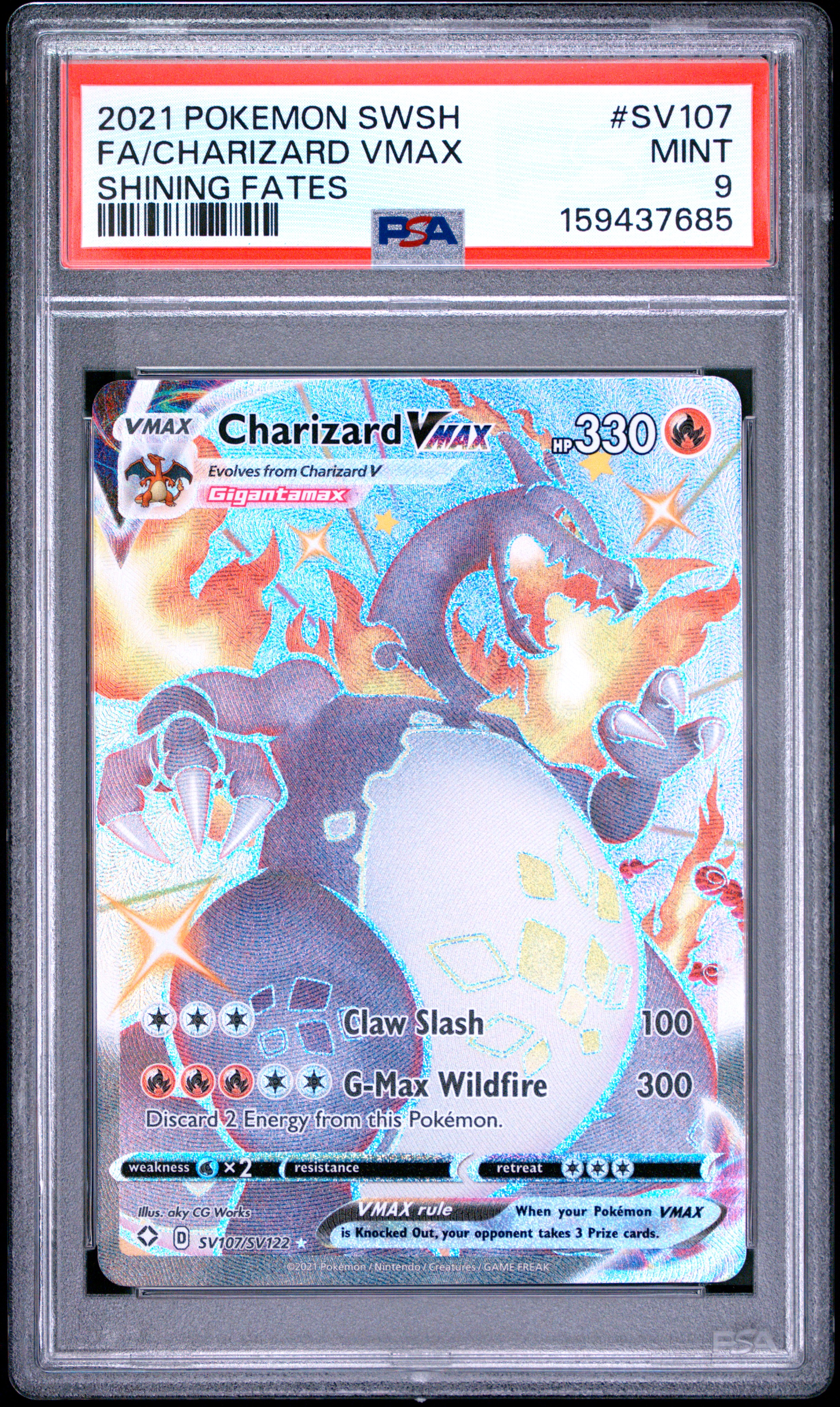2021 #SV107 Full Art/Charizard Vmax PSA 9 Sword & Shield Shining Fates