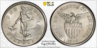 1907-S Peso KM-172 Ag MS62