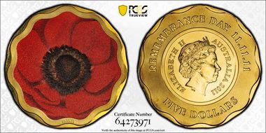 2011 $5 Remembrance Day Colorized MS69
