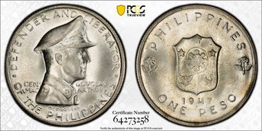 1947-S Peso KM-185 MacArthur MS64