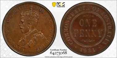 1931 (m) 1D English obverse Aligned date AU55BN