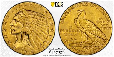 1914-D $5 AU58
