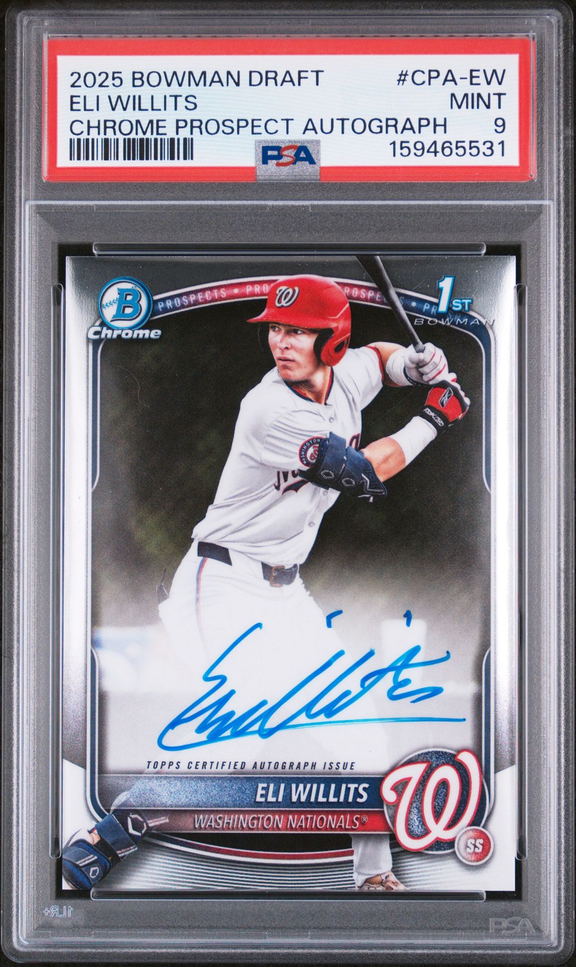2025 Bowman Draft Chrome Prospect Autographs Eli Willits #Cpa-Ew Mint 9 front