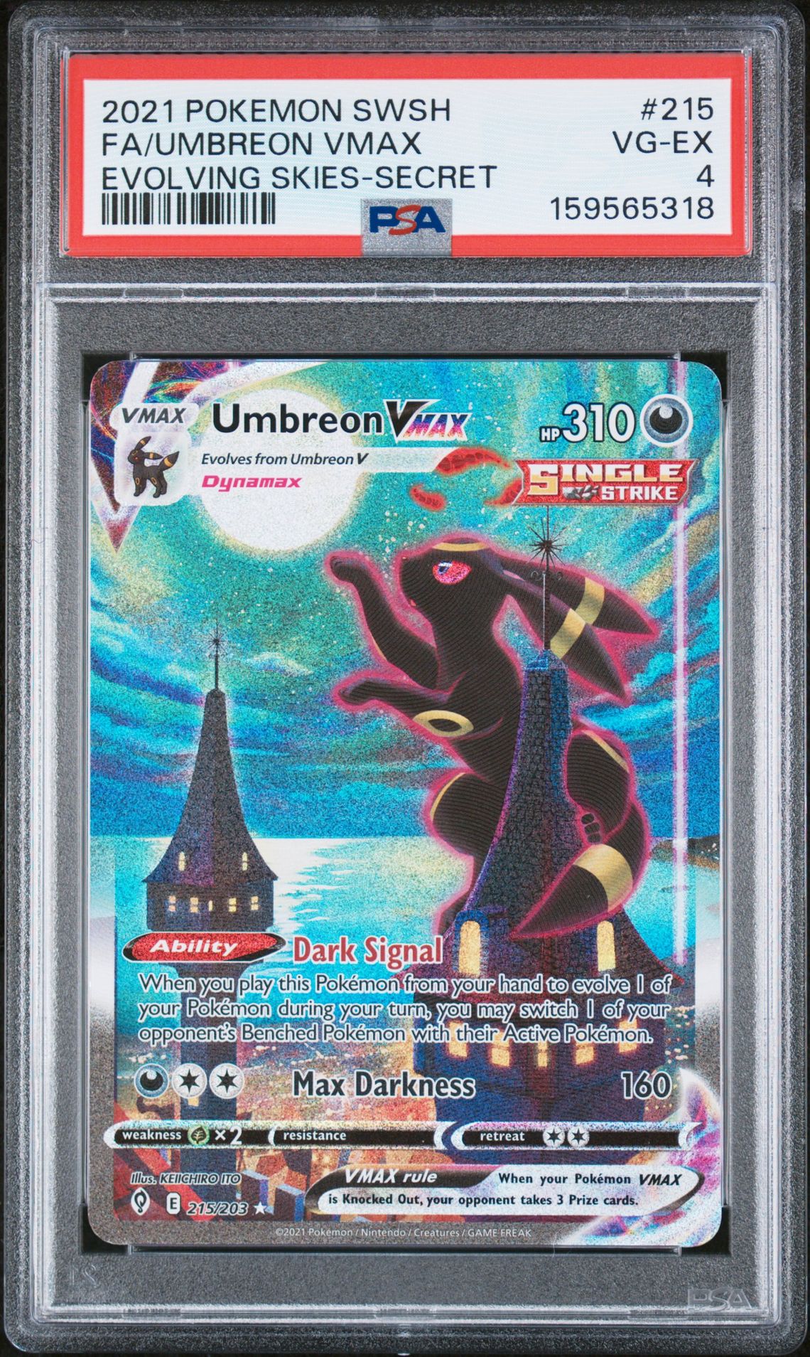 2021 Pokemon Sword & Shield Evolving Skies Fa/Umbreon Vmax #215 (Evolving Skies-Secret) Vg-Ex 4 front