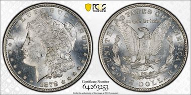 1878 7TF $1 VAM 203, Short Leaf MS62