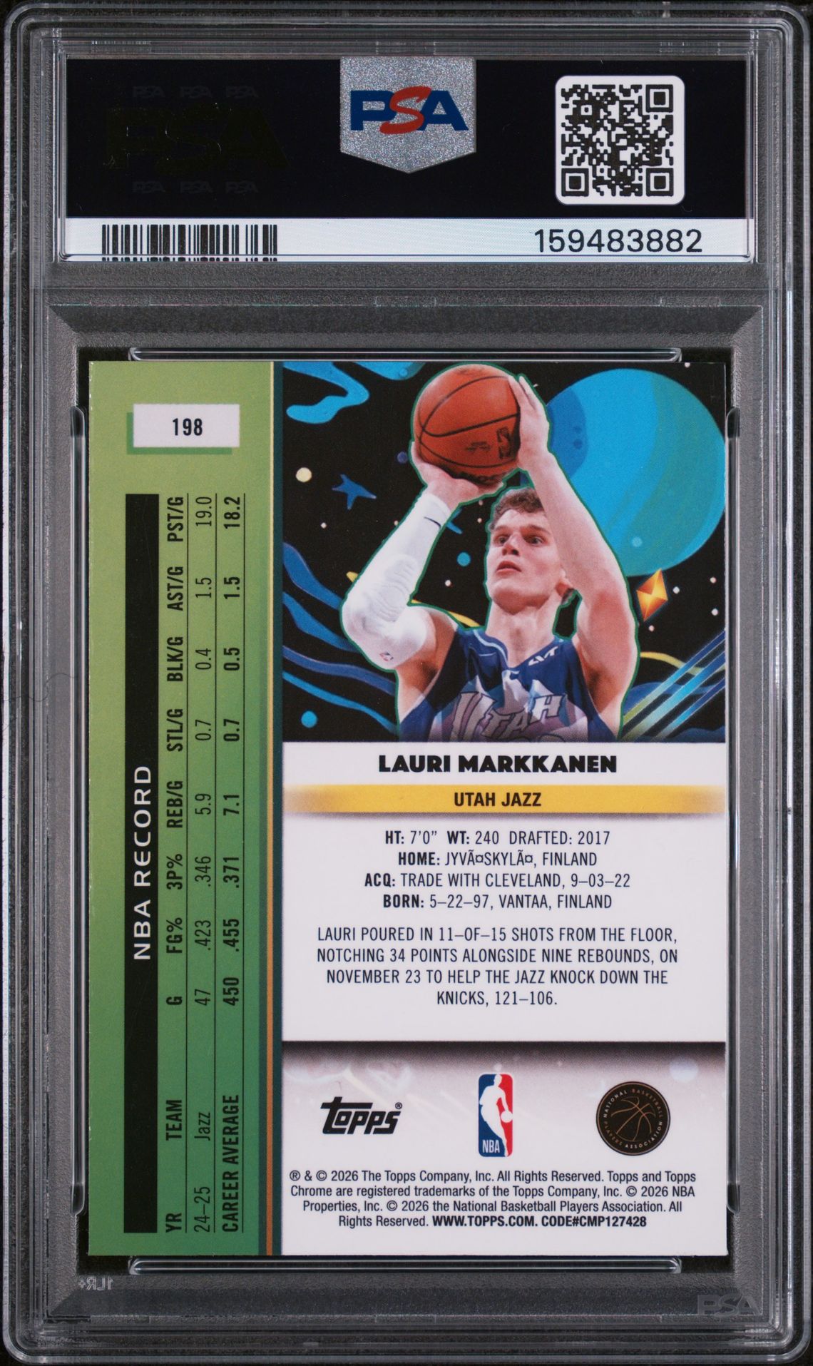 2025 Topps Cosmic Chrome Lauri Markkanen #198 (Purple Nebula) Nm-Mt 8 back