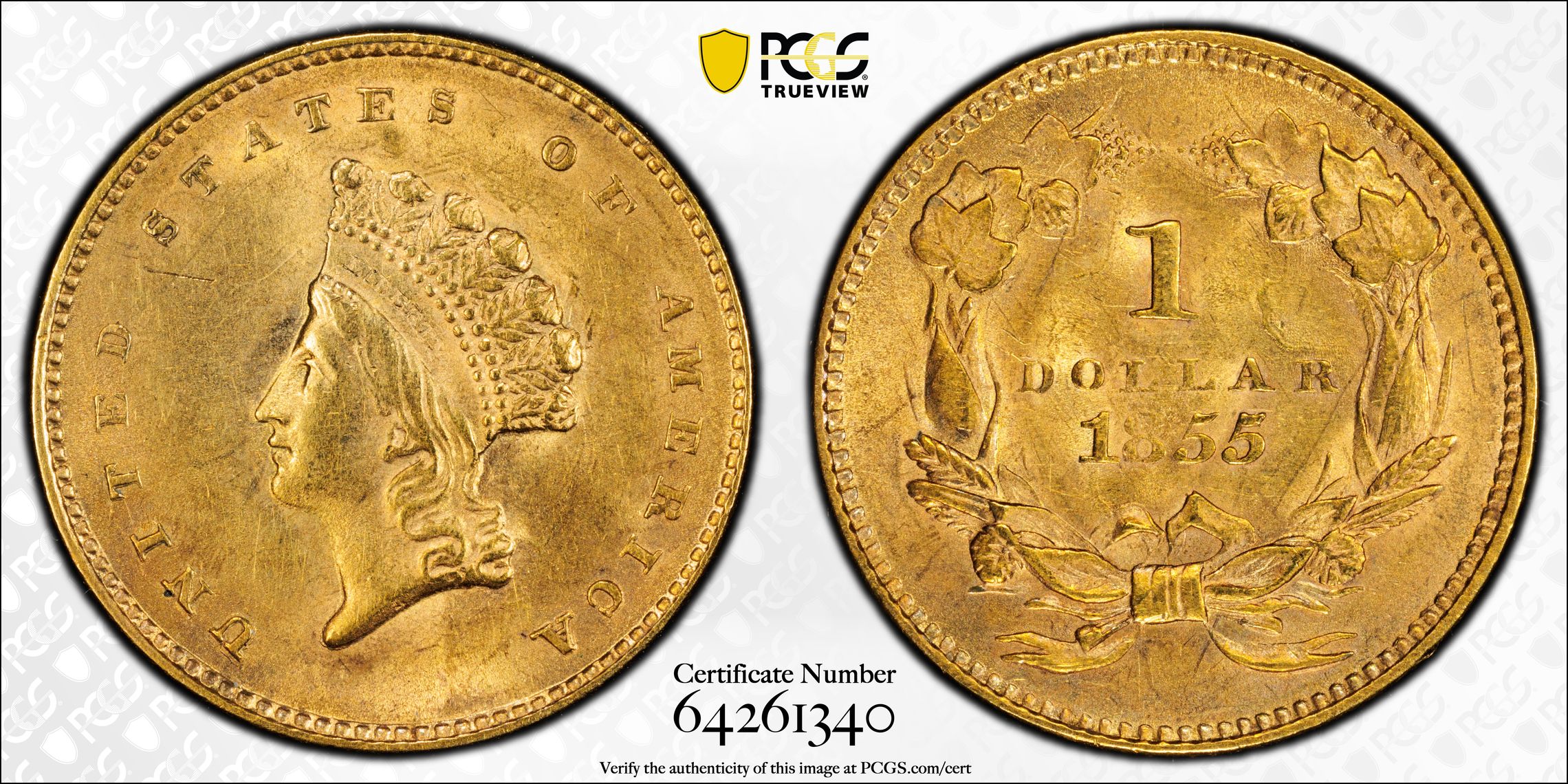 thumbnail for: 1855 G$1 Type 2 MS CAC