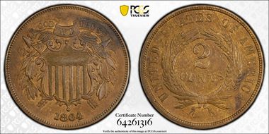 1864 2C Large Motto AU58BN