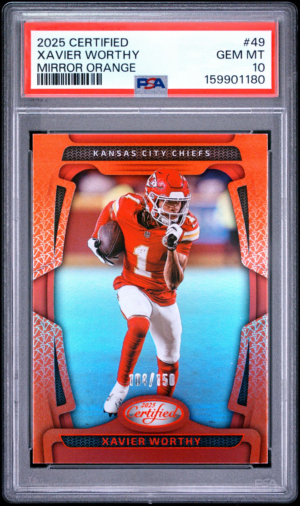 2025 Panini Certified Xavier Worthy #49 (Mirror Orange) Gem Mt 10 front