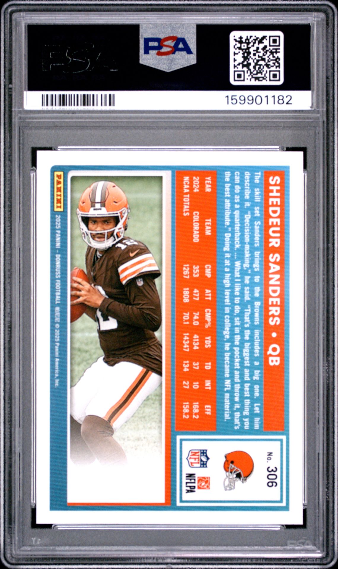 2025 PANINI DONRUSS SHEDEUR SANDERS  306 GEM MT 10 back