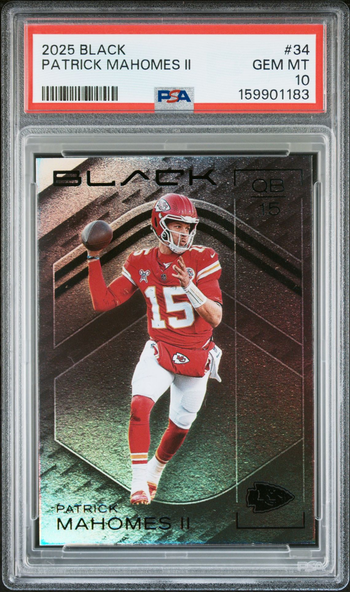 2025 Panini Black Patrick Mahomes Ii #34 Gem Mt 10 front view - PSA graded GEM MT 10