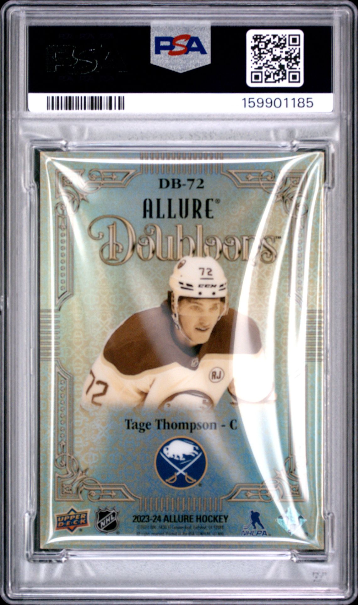 2023 Upper Deck Allure Doubloons Tage Thompson #Db72 Gem Mt 10 back view - PSA certificate #159901185