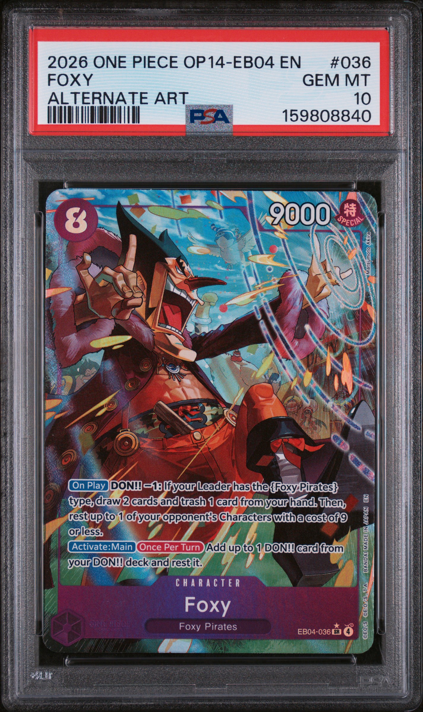 2026 #036 Foxy PSA 10 One Piece OP14-EB04-the Azure Sea's Seven