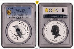 2025-P $1 Kookaburra Ag 35th Anniv. 1990 Kookaburra Privy MS70