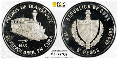 1983 5 Peso Cuban Railway PR67DCAM