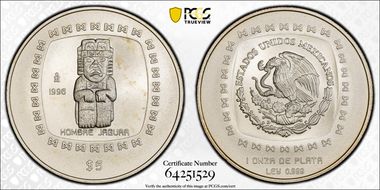 1996-Mo 5 Peso Hombre Jaguar Mo Above Date MS66