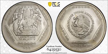1994-Mo 5 Peso Lapida Tumba de Palenque MS67