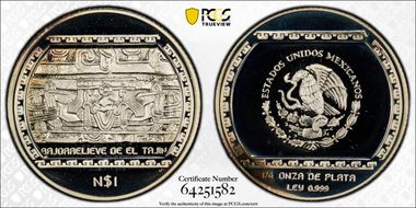 1993-Mo Peso Bajorrelieve Del Tajin KM-567  Ag PR68DCAM