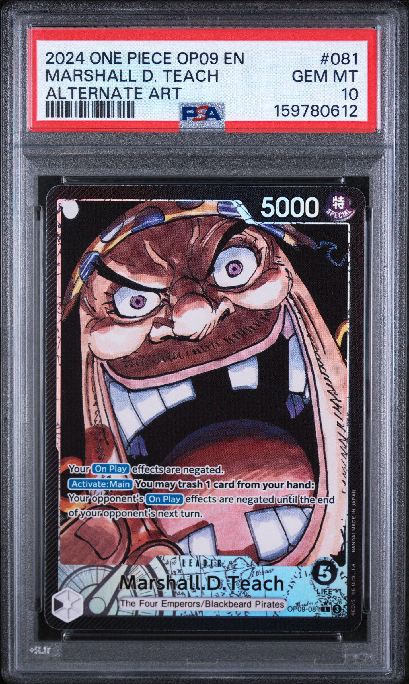 2024 #081 Marshall D. Teach PSA 10 One Piece OP09-Emperors in the New World