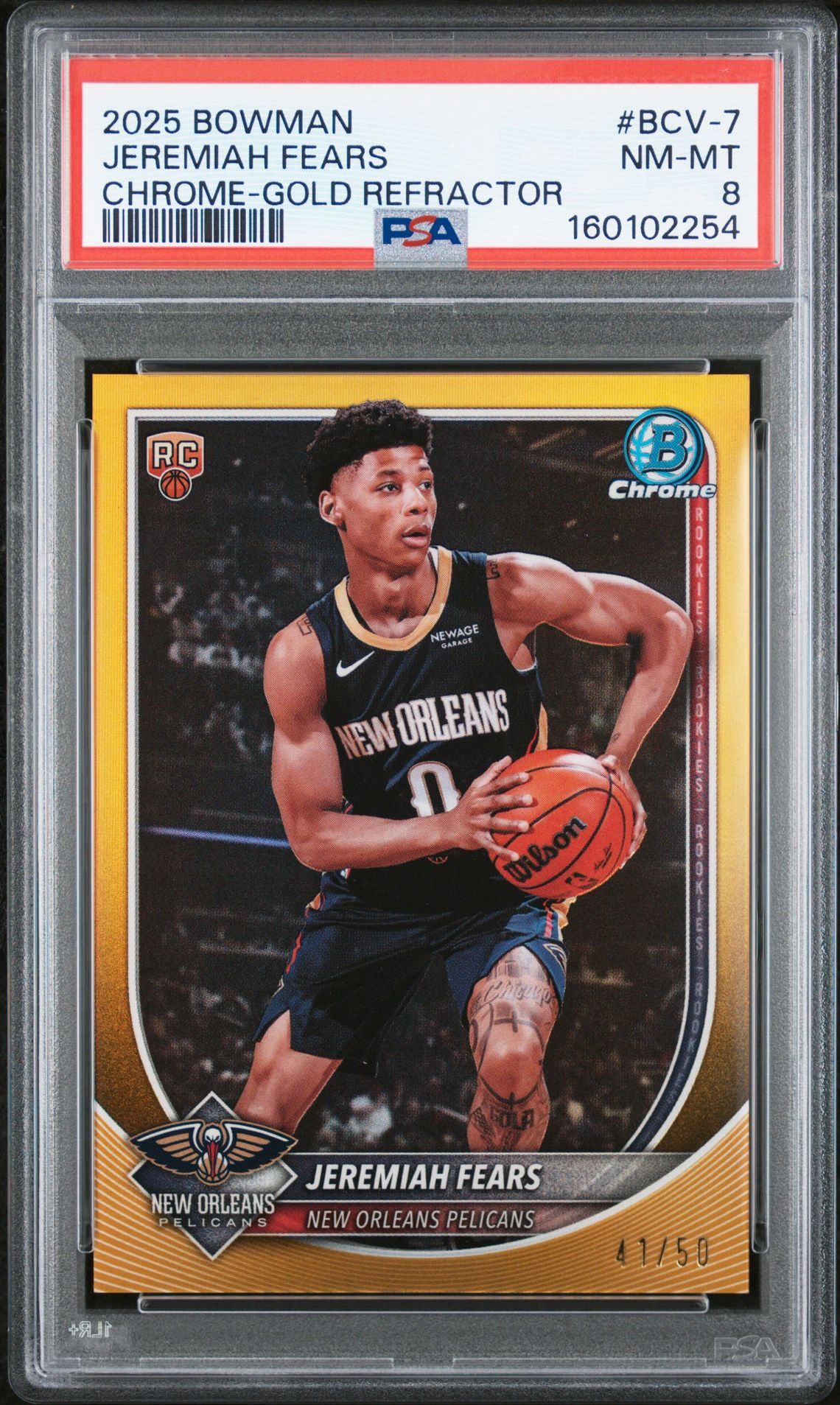 2025 Bowman Jeremiah Fears #Bcv-7 (Chrome-Gold Refractor) Nm-Mt 8 front