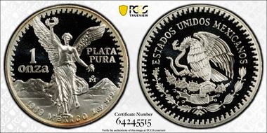 1989-Mo Onza Libertad Ag w/ Dot .999 PR69DCAM