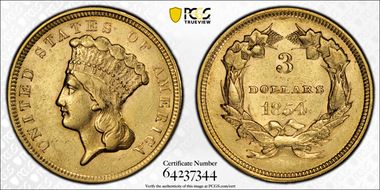 1854 $3 AU53