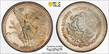 1991-Mo 1/4 oz Libertad Ag MS67