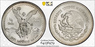 1991-Mo 1/4 oz Libertad Ag MS69