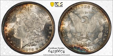 1878 7TF $1 VAM 203, Short Leaf MS63