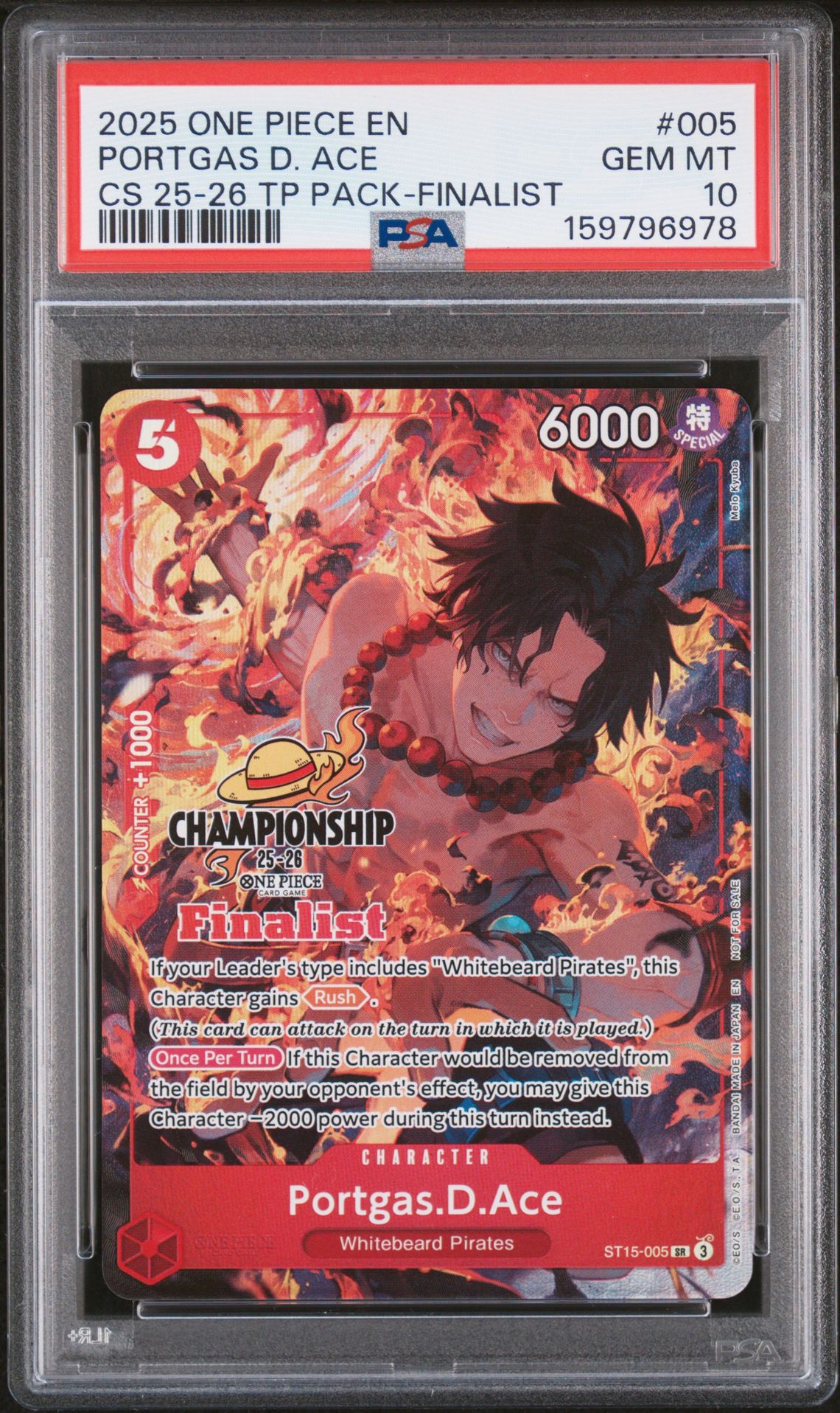 2025 One Piece Championship 25-26 Top Player Pack Portgas D. Ace #005 (Cs 25-26 Tp Pack-Finalist) Gem Mt 10 front view - PSA graded GEM MT 10