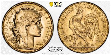 "1908" 20 Fr Gad-1064a F-535 Refrappe MS66