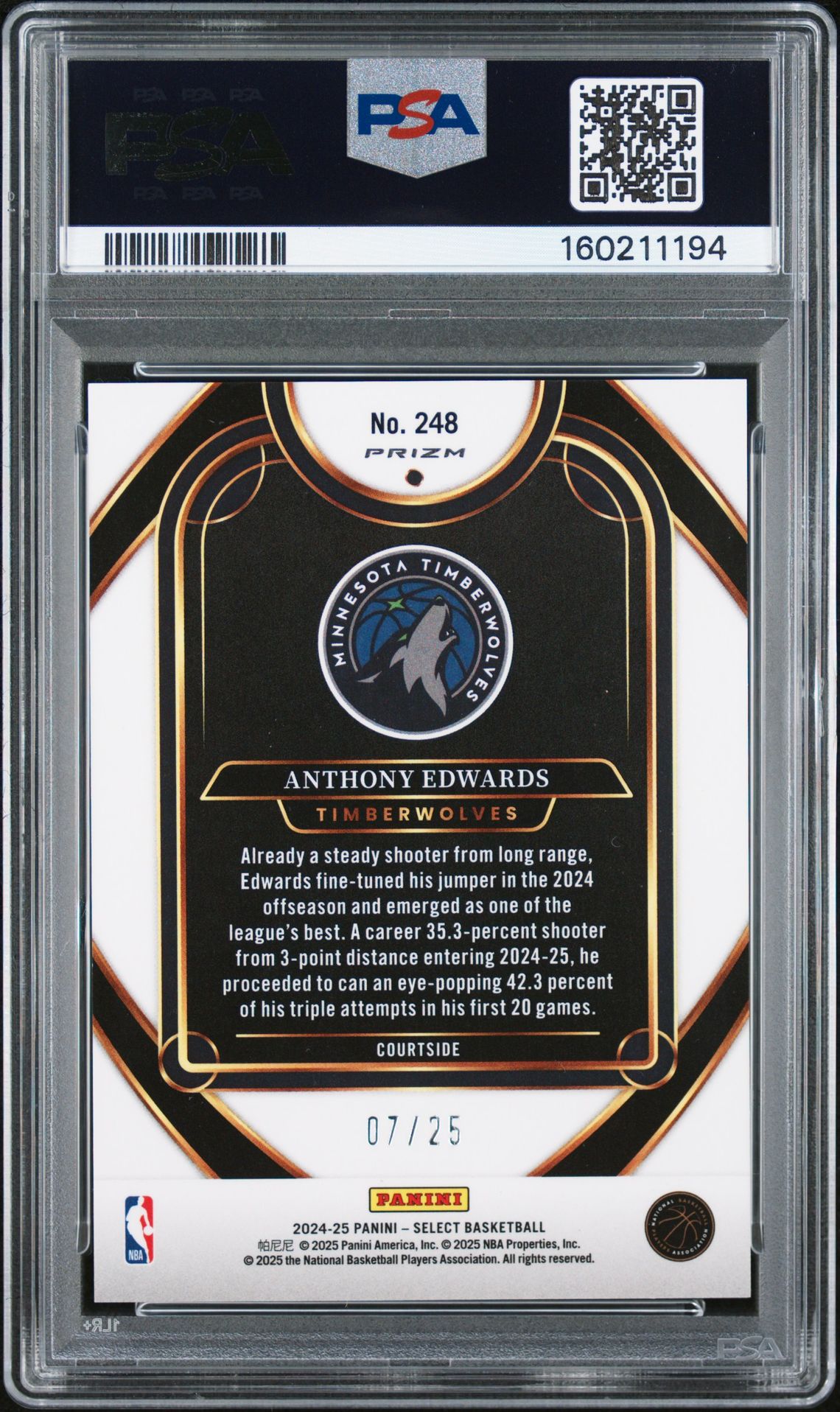2024 Panini Select Anthony Edwards #248 (Blue Disco) Gem Mt 10 back