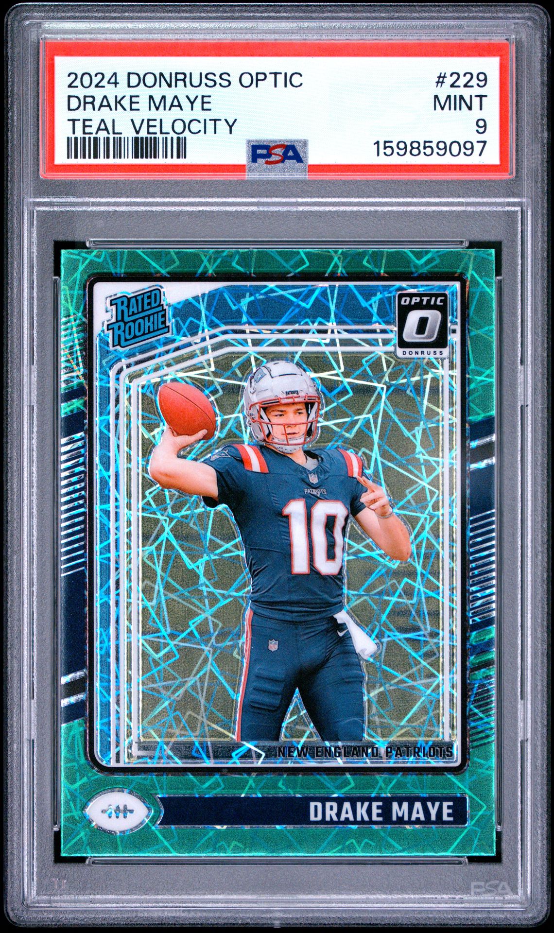 2024 Panini Donruss Optic Drake Maye #229 (Teal Velocity) Mint 9 front