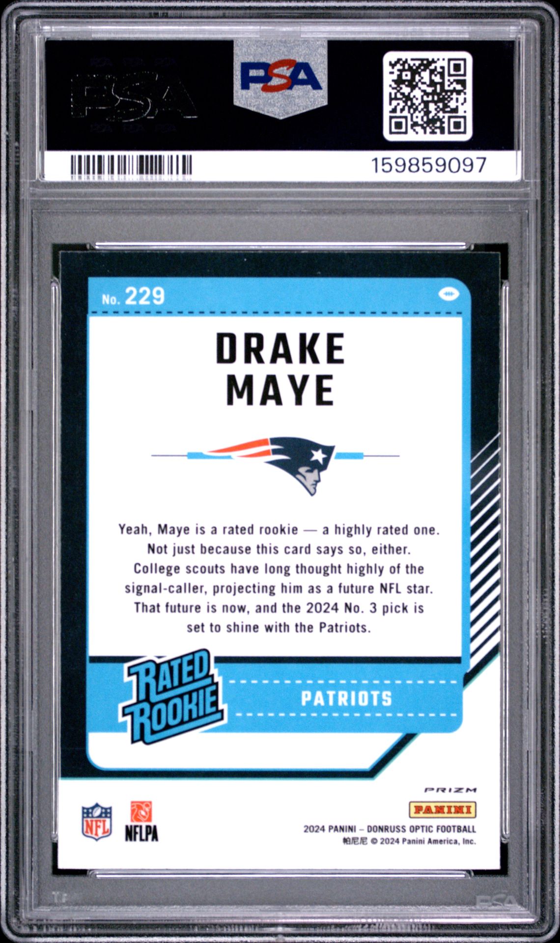 2024 Panini Donruss Optic Drake Maye #229 (Teal Velocity) Mint 9 back