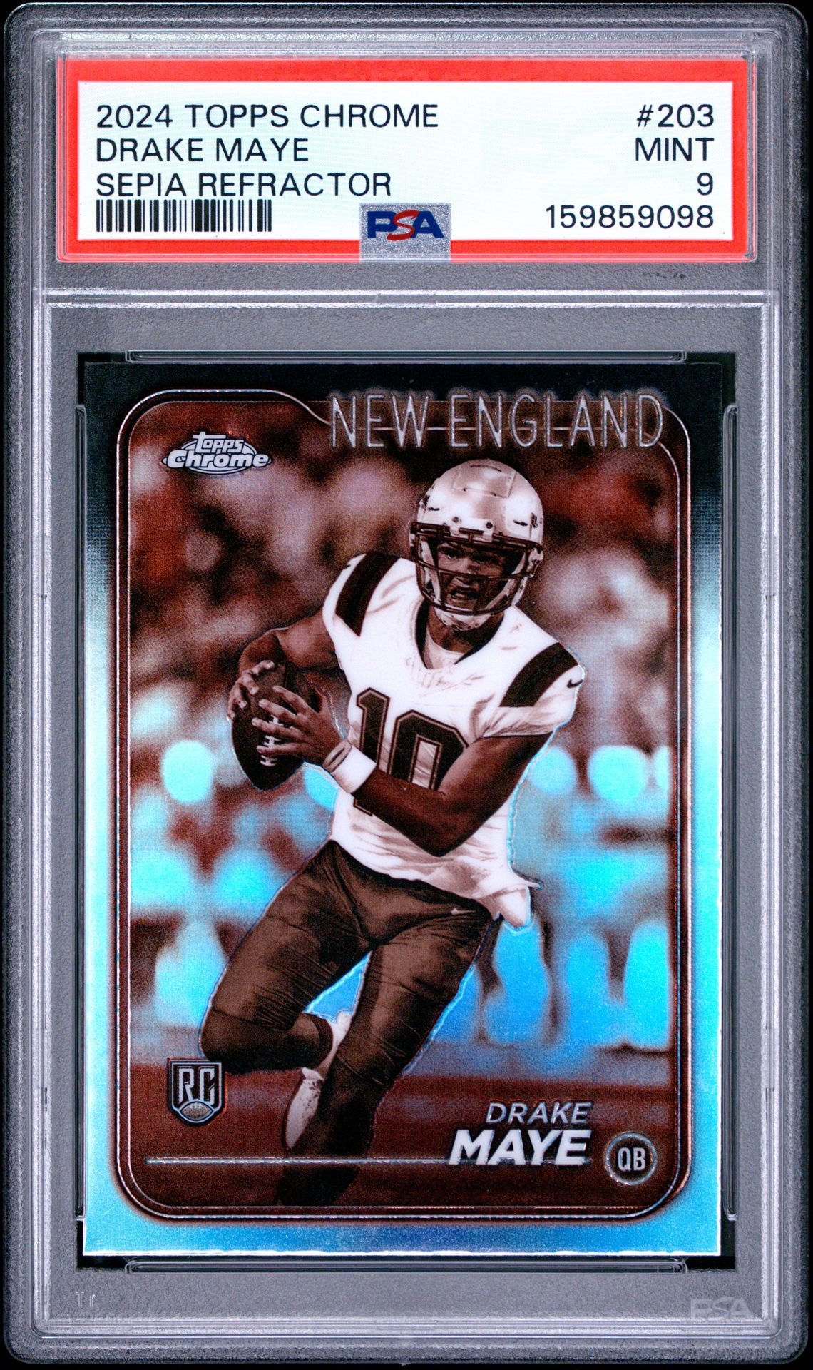 2024 Topps Chrome Drake Maye #203 (Sepia Refractor) Mint 9 front