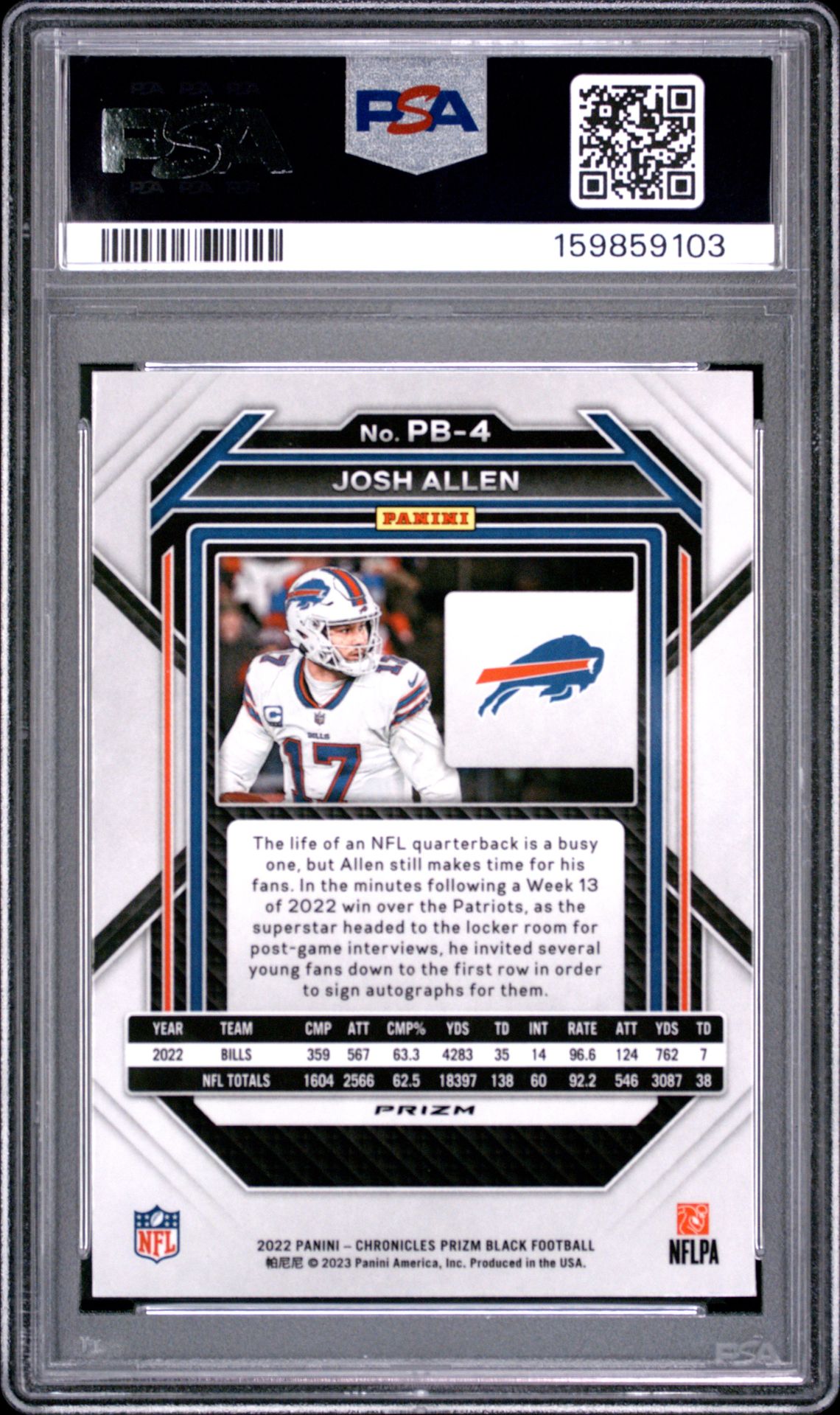 2022 Panini Chronicles Prizm Black Josh Allen #Pb4 (Prizm Black-Silver) Nm-Mt 8 back
