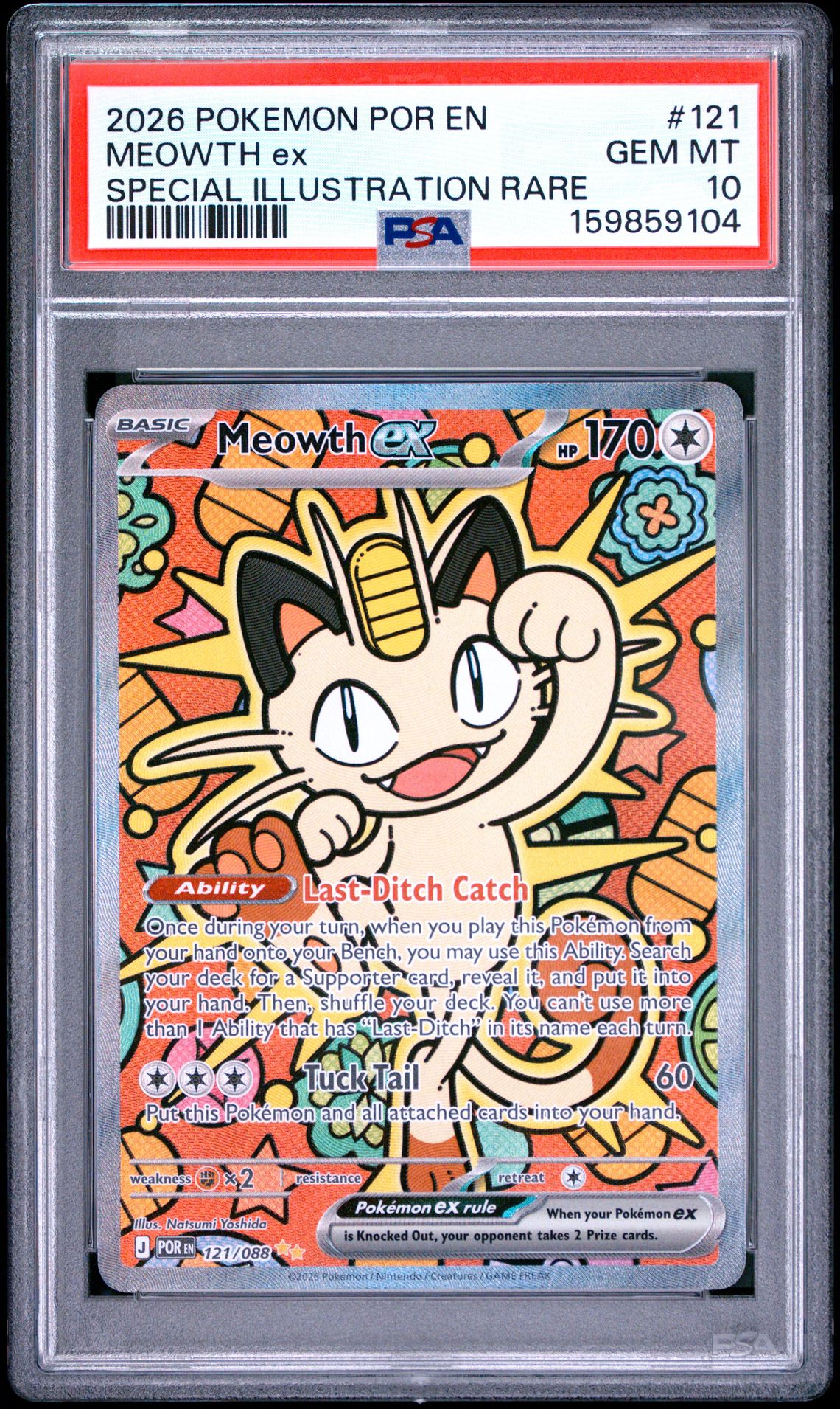 2026 POKEMON POR EN-PERFECT ORDER MEOWTH ex SPECIAL ILLUSTRATION RARE 121 GEM MT 10 front